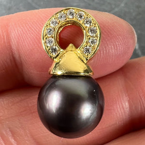 Vintage 18K Yellow Gold Tahitian Black Pearl Diamond Pendant