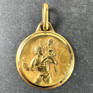 French Augis 18K Yellow Gold St Christopher Charm Pendant Medal