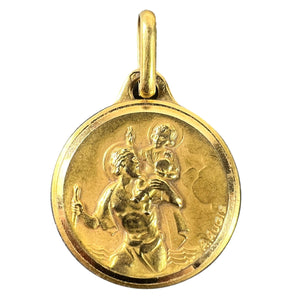 French Augis 18K Yellow Gold St Christopher Charm Pendant Medal