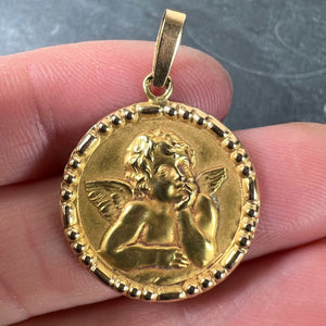 French Raphael’s Cherub 18K Yellow Gold Charm Medal Pendant