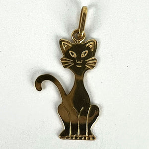 French 18K Yellow Gold Engraved Cat Charm Pendant