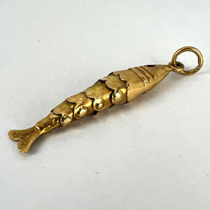 Yellow Gold Red Paste Articulated Flexible Fish Charm Pendant