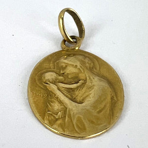 French Dropsy Madonna and Child 18K Yellow Gold Charm Pendant