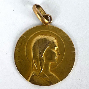 French 18K Yellow Gold Virgin Mary Virgo Virginum Medal Pendant