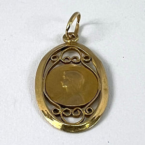 French Virgin Mary 18K Yellow Gold Filigree Charm Pendant Medal