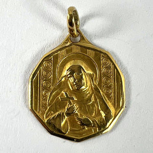 Italian Saint Therese 18K Yellow Gold Charm Medal Pendant