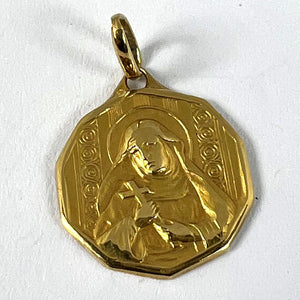 Italian Saint Therese 18K Yellow Gold Charm Medal Pendant