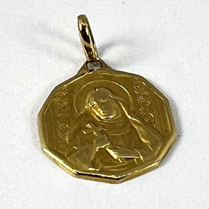 Italian Saint Therese 18K Yellow Gold Charm Medal Pendant