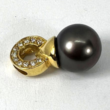 Load image into Gallery viewer, Vintage 18K Yellow Gold Tahitian Black Pearl Diamond Pendant

