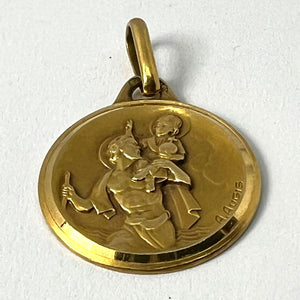 French Augis 18K Yellow Gold St Christopher Charm Pendant Medal