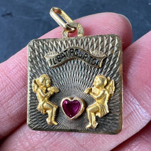 Load image into Gallery viewer, French Il Bat Pour Toi My Heart Beats For You 18K Yellow Gold Ruby Love Pendant
