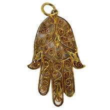 Load image into Gallery viewer, French Hamsa Hand Protective 18K Yellow Gold Charm Pendant
