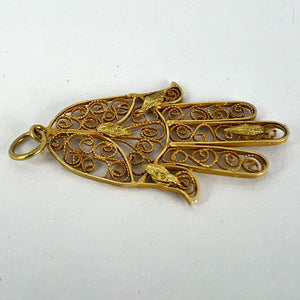 French Hamsa Hand Protective 18K Yellow Gold Charm Pendant