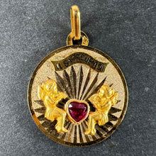 Load image into Gallery viewer, French My Heart Beats For You Il Bat Pour Toi 18K Yellow Gold Ruby Love Pendant
