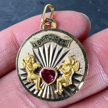Load image into Gallery viewer, French My Heart Beats For You Il Bat Pour Toi 18K Yellow Gold Ruby Love Pendant
