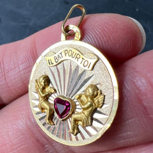 Load image into Gallery viewer, French My Heart Beats For You Il Bat Pour Toi 18K Yellow Gold Ruby Love Pendant
