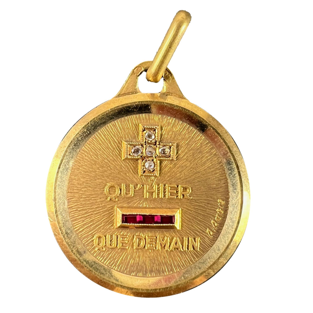 Augis French Plus Hier Ruby Diamond 18K Yellow Gold Love Charm Pendant