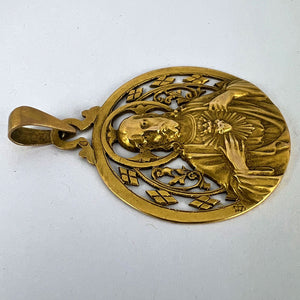 French Lavrillier Sacred Heart Madonna and Child 18K Yellow Gold Medal Pendant