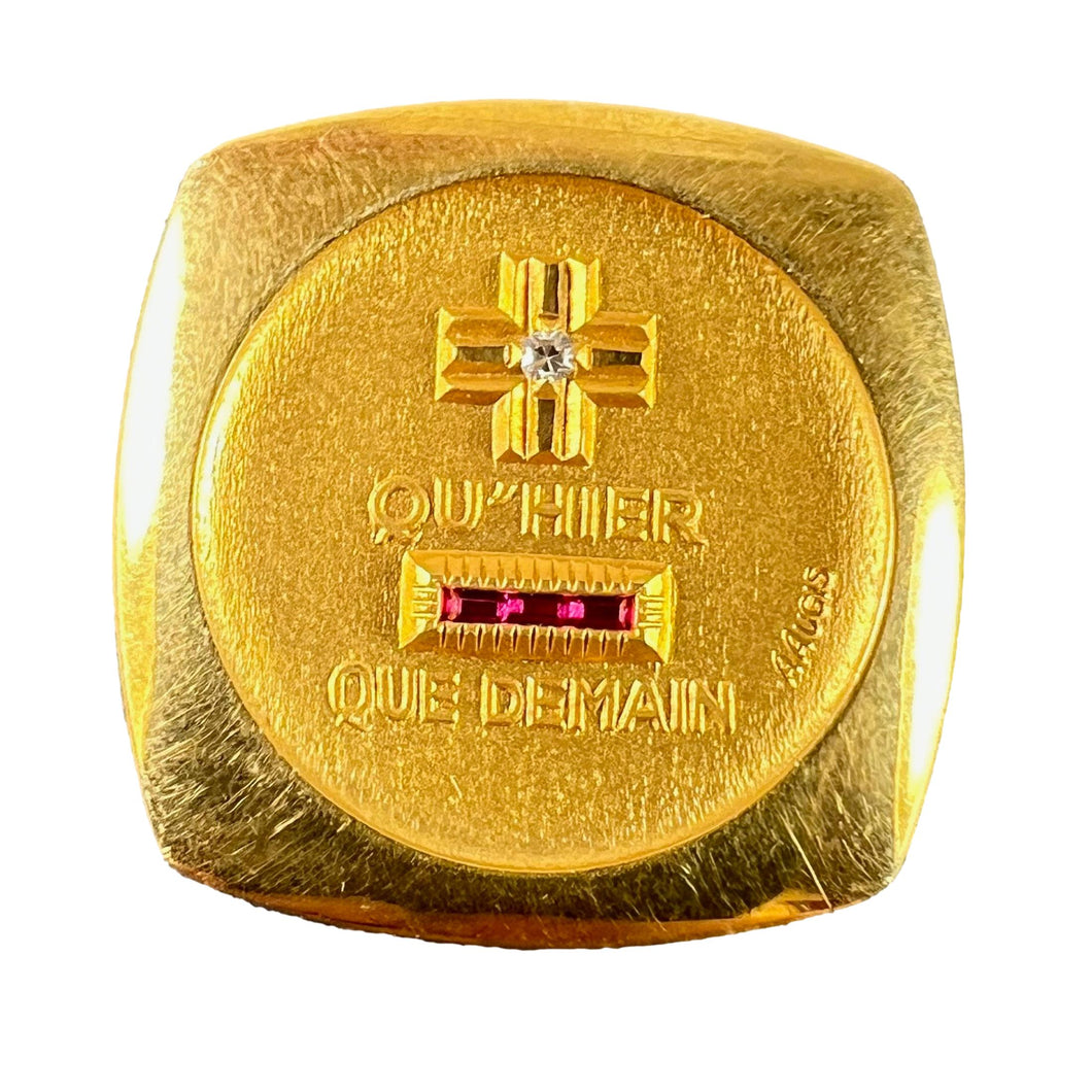 Augis French Plus Qu’Hier Ruby Diamond 18K Yellow Gold Love Charm Pendant