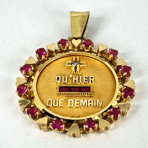 Vintage French Augis Plus Qu’Hier Heart Halo 18K Yellow Gold Love Medal Pendant