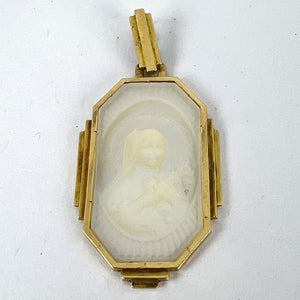 French St Therese Mother of Pearl 18K Yellow Gold Charm Pendant