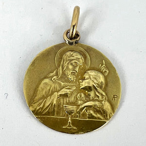 French Lasserre Jesus Christ Communion 18K Yellow Gold Medal Charm Pendant