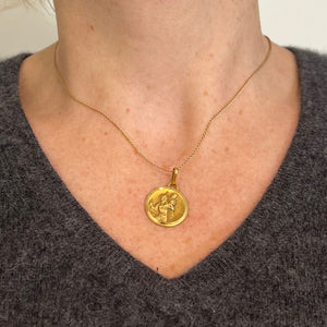 French Augis 18K Yellow Gold St Christopher Charm Pendant Medal