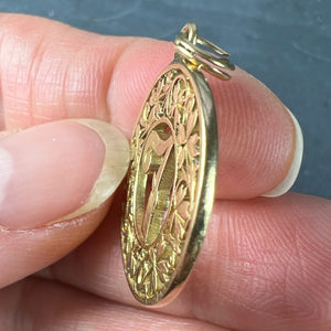 Lucky 'Number 7' Four Leaf Clover 18K Yellow Gold Good Luck Charm Pendant