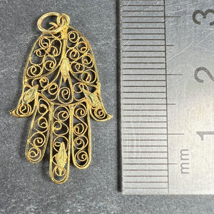 French Hamsa Hand Protective 18K Yellow Gold Charm Pendant