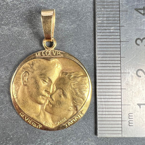 French Monier Love Heart 'Le Coeur Ne Vieillit Jamais' 18K Yellow Gold Medal Pendant
