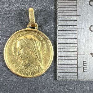 French Dropsy Virgin Mary 18K Yellow Gold Religious Medal Pendant