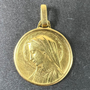 French Dropsy Virgin Mary 18K Yellow Gold Religious Medal Pendant