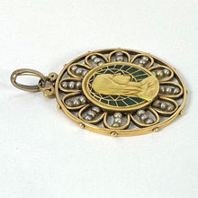 Load image into Gallery viewer, Antique French Virgin Mary 18K Yellow Gold Plique-a-Jour Enamel Pearl Pendant Medal
