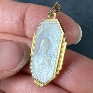 French St Therese Mother of Pearl 18K Yellow Gold Charm Pendant