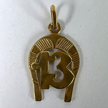Load image into Gallery viewer, Vintage French Good Luck Horseshoe Number 13 18K Yellow Gold Lucky Charm Pendant
