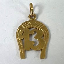 Load image into Gallery viewer, Vintage French Good Luck Horseshoe Number 13 18K Yellow Gold Lucky Charm Pendant
