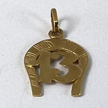 Load image into Gallery viewer, Vintage French Good Luck Horseshoe Number 13 18K Yellow Gold Lucky Charm Pendant
