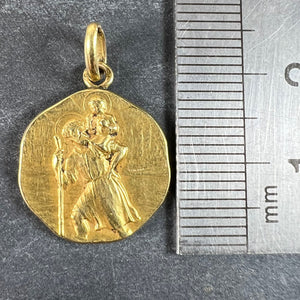 French Tricard Saint Christopher 18K Yellow Gold Charm Pendant Medal