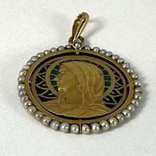 Load image into Gallery viewer, Antique French Virgin Mary 18K Yellow Gold Plique-a-Jour Enamel Pearl Pendant Medal
