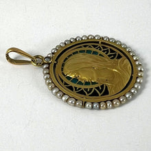 Load image into Gallery viewer, Antique French Virgin Mary 18K Yellow Gold Plique-a-Jour Enamel Pearl Pendant Medal
