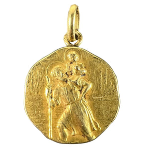 French Tricard Saint Christopher 18K Yellow Gold Charm Pendant Medal