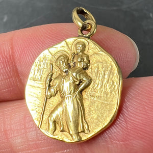 French Tricard Saint Christopher 18K Yellow Gold Charm Pendant Medal