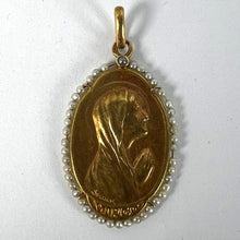 Load image into Gallery viewer, Antique French Sellier Virgin Mary 18K Yellow Gold Seed Pearl Medal Pendant
