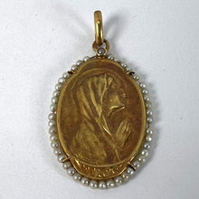 Load image into Gallery viewer, Antique French Sellier Virgin Mary 18K Yellow Gold Seed Pearl Medal Pendant
