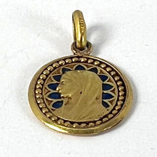 Load image into Gallery viewer, French Dropsy Virgin Mary Blue Enamel 18K Yellow Gold Religious Pendant Medal

