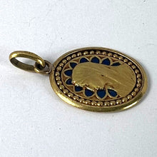 Load image into Gallery viewer, French Dropsy Virgin Mary Blue Enamel 18K Yellow Gold Religious Pendant Medal
