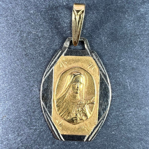 French Saint Therese 18K Yellow White Gold Charm Pendant
