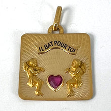 Load image into Gallery viewer, French Il Bat Pour Toi My Heart Beats For You 18K Yellow Gold Ruby Love Pendant
