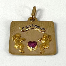 Load image into Gallery viewer, French Il Bat Pour Toi My Heart Beats For You 18K Yellow Gold Ruby Love Pendant
