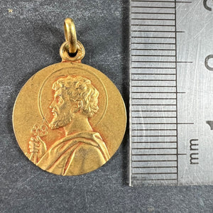 French Saint Peter 18K Yellow Gold Charm Pendant Medal